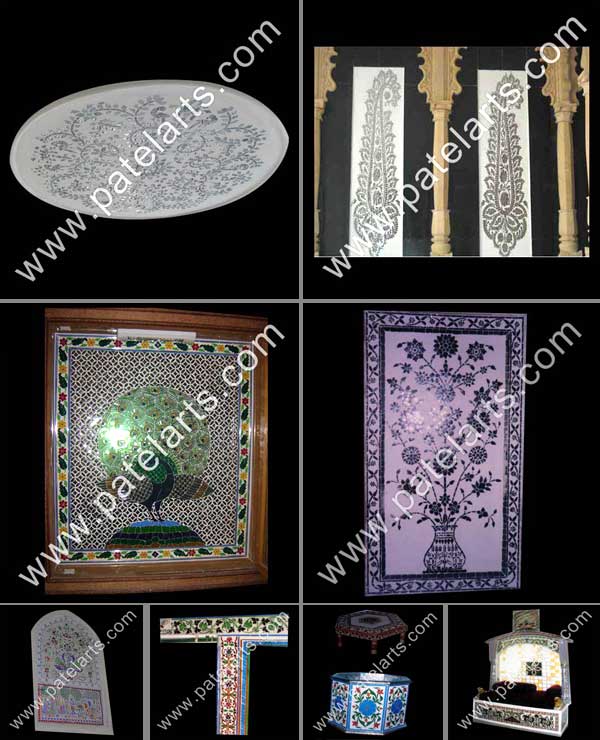 Floral Glass Inlay Work, Glass Inlay, Inlay Glass Work, Thikri Mirror Inlay Works, Udaipur, Marble Inlay Glass Mosaic, Tikri Glass Mosaic, thikri, Thekri mirror Floral, tikri mirror art work, Geometric, Birds, Colored Glass & Mirrors Art Work, Royal Rajasthani Art in Palaces, Patel Arts & Exports, Udaipur, Rajasthan, India